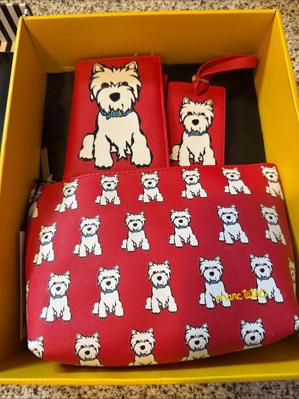 Red Westie Dog Print Travel Set by Marc Tetro